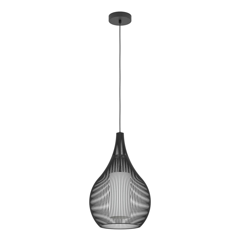 Lampadario A Sospensione Contemporaneo Razoni 1 Acciaio Nero Vetro 1 Luce E27