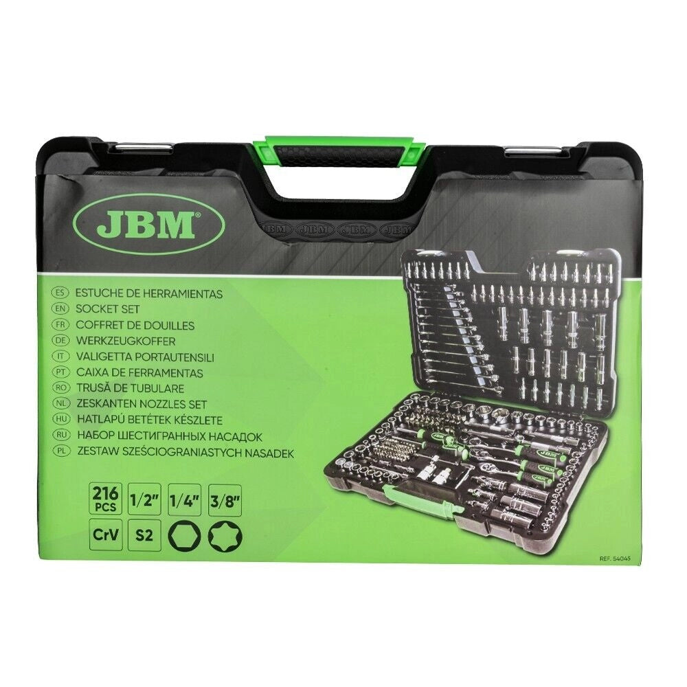 VALIGETTA PORTAUTENSILI CON 216 PEZZI BUSSOLE ESAG. JBM -MIS. 1/4-3/8-1/2