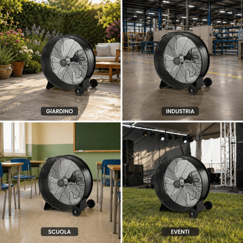 Ventilatore Industriale da Pavimento Terra Ø 66cm 240W con Ruote ad Alta Potenza e 3 velocità regolabili