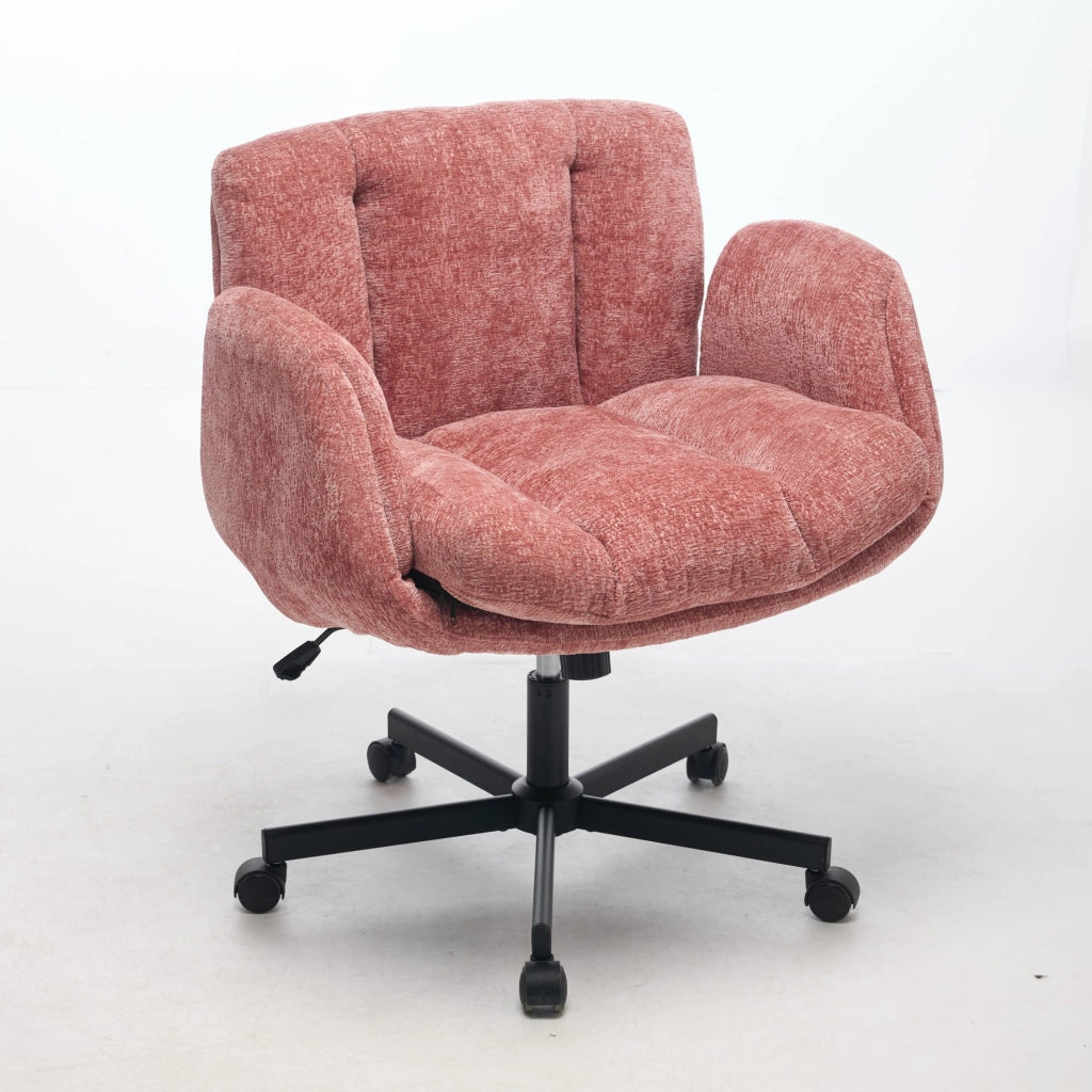 Sedia da Ufficio Girevole Imbottita in Chenille ¨C MINIMAL ¨C Rosa, Braccioli Regolabili, Altezza Regolabile