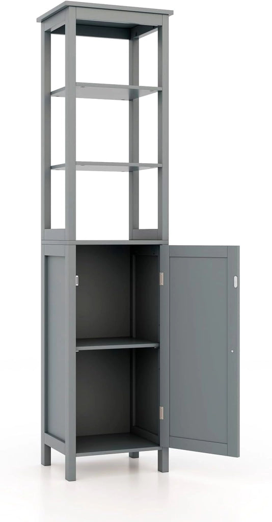 Armadietto da bagno indipendente alto con 3 scomparti aperti, armadietto per nicchia per bagno, soggiorno e cucina, 40 x 32 x 161 cm (grigio)