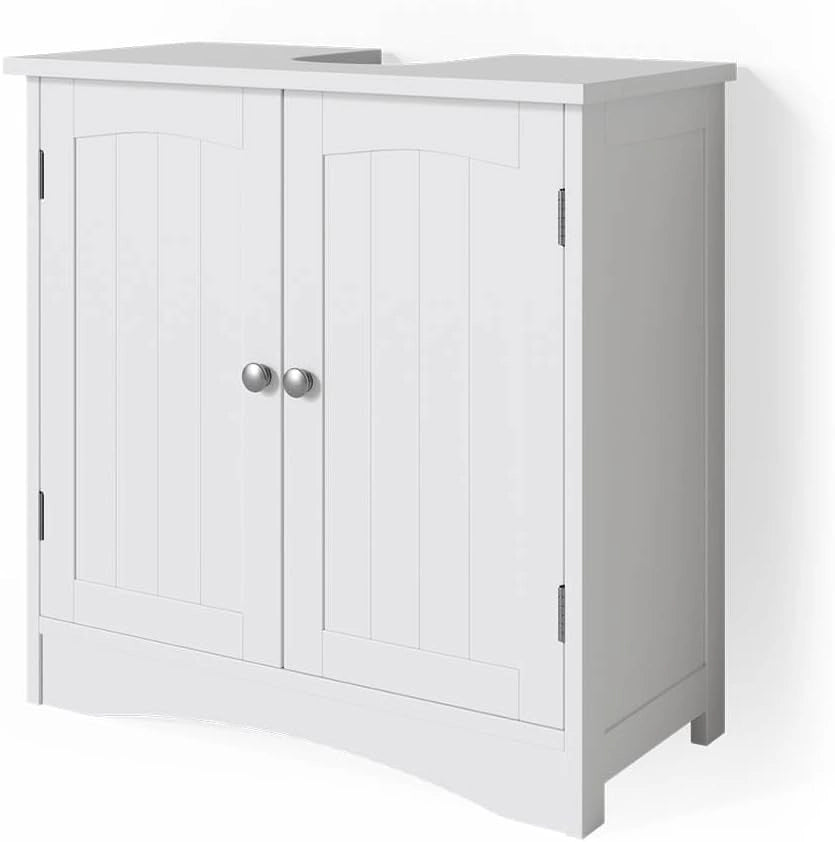 Mobile sottolavabo per bagno Bianco, Bianco, 60 x 60 cm, con ritaglio per sifone e spazio di stoccaggio per l’organizzazione del bagno