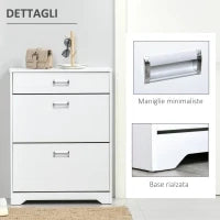 Scarpiera Moderna in Legno, 2 Cassetti con Mensola Regolabile per 16 Scarpe e Cassetto Piccolo, 70x29x92cm, Bianco