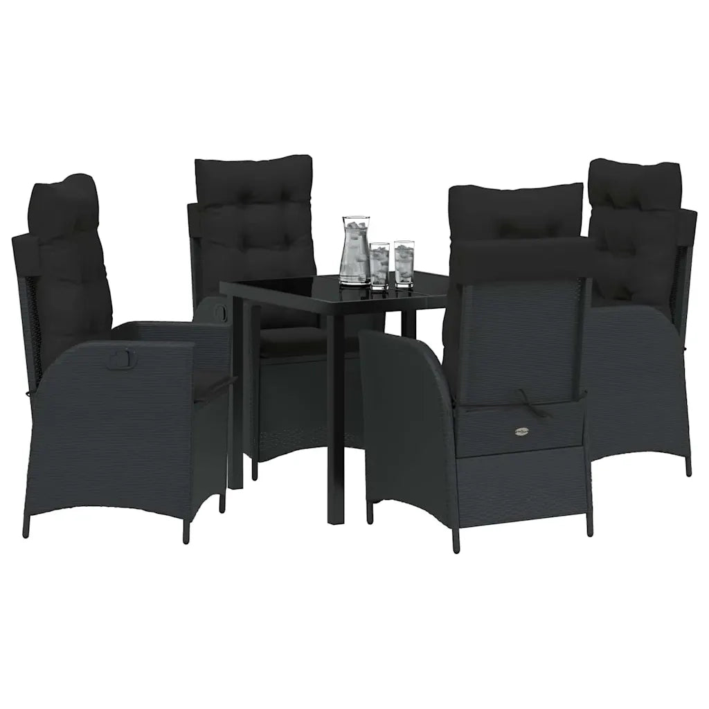 Set da Pranzo per Giardino con cuscino 5 pcs Nero polyrattan