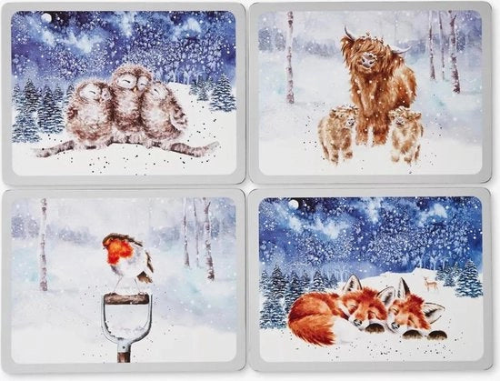 Set di tovaglie per tavola invernali da 4 pezzi - Design cielo invernale