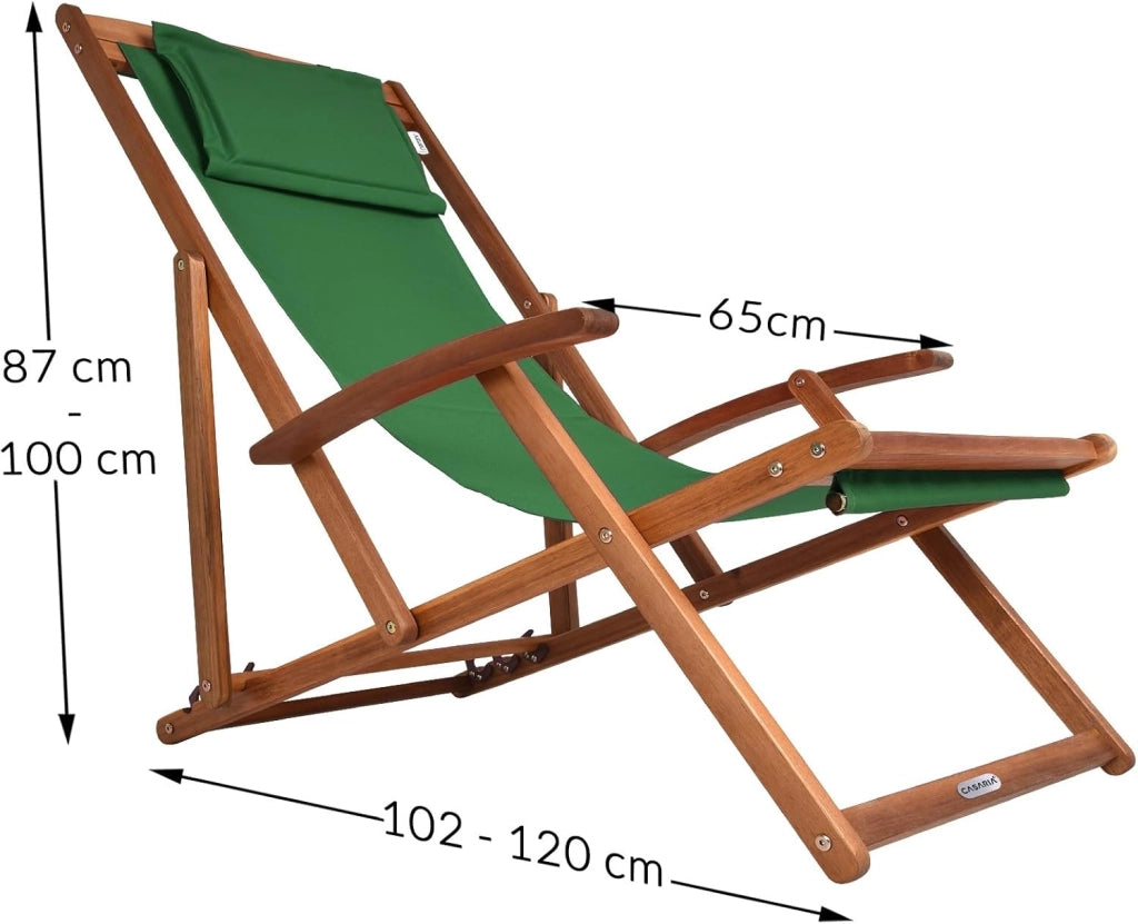 ® Sedia a Sdraio in Legno Acacia Pieghevole con Poggiatesta Traspirante Poltrona Relax Sedie Esterno Giardino