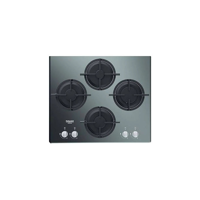 Hotpoint Ariston piano cottura a gas da incasso, 4 fuochi, superficie in vetro nero, griglie in ghisa, 60 cm, HAGS 61S-BK