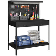 Banco da Lavoro con Cassetti, Luce LED e Presa Elettrica ¨C Zephmum ¨C Nero 110x60x150 cm