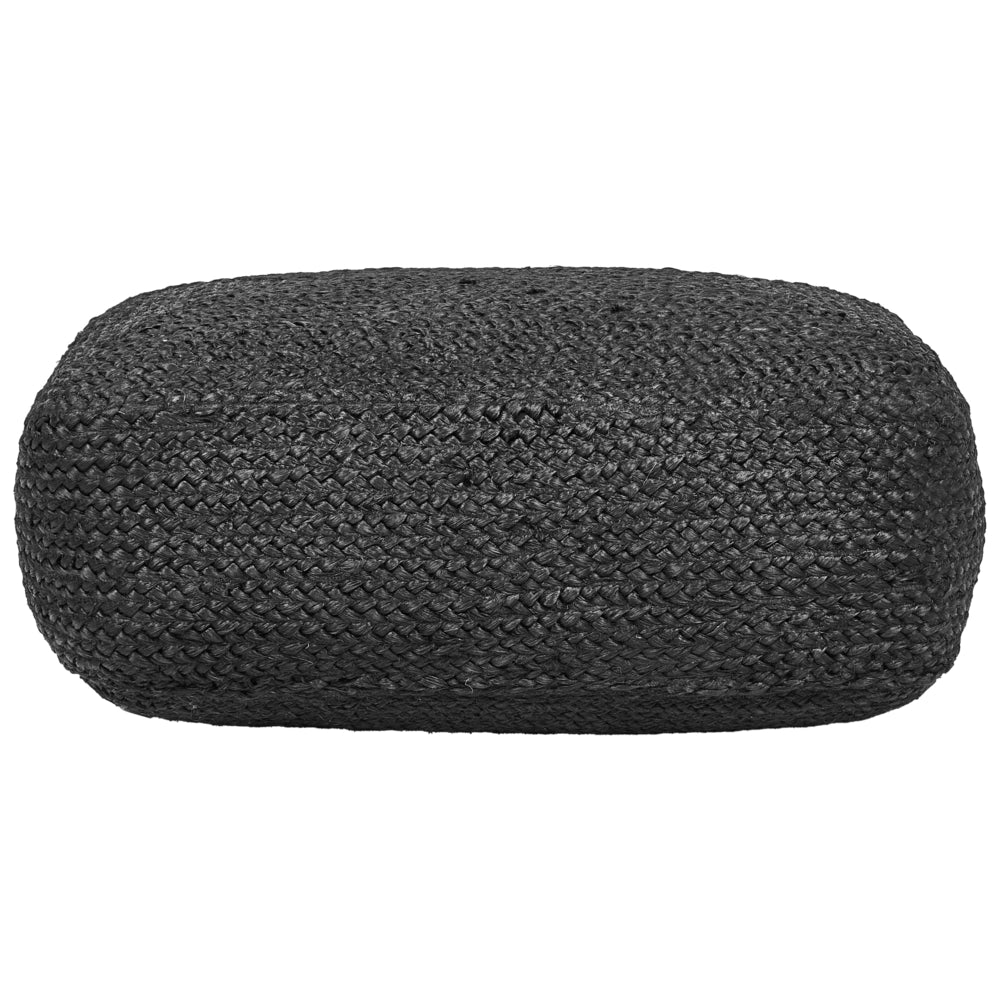 Cuscino da pavimento nero in iuta EPS riempito di perline 70 x 40 x 20 cm Ottomano rotondo in stile boho Accessorio per la casa