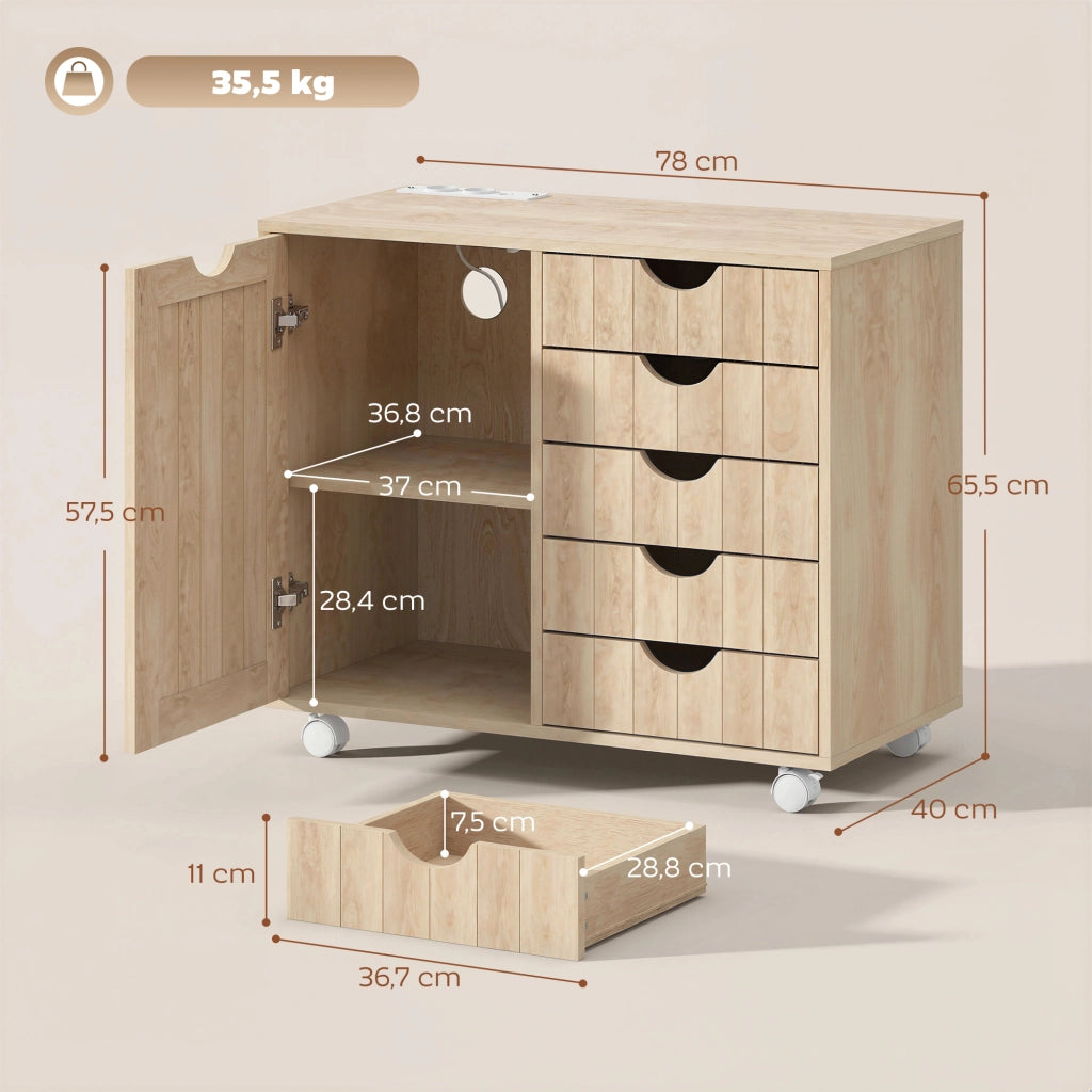 Scrivania con cassetti e ripiano per stampante ¨C zephmum ¨C Naturale 90x50x75 cm