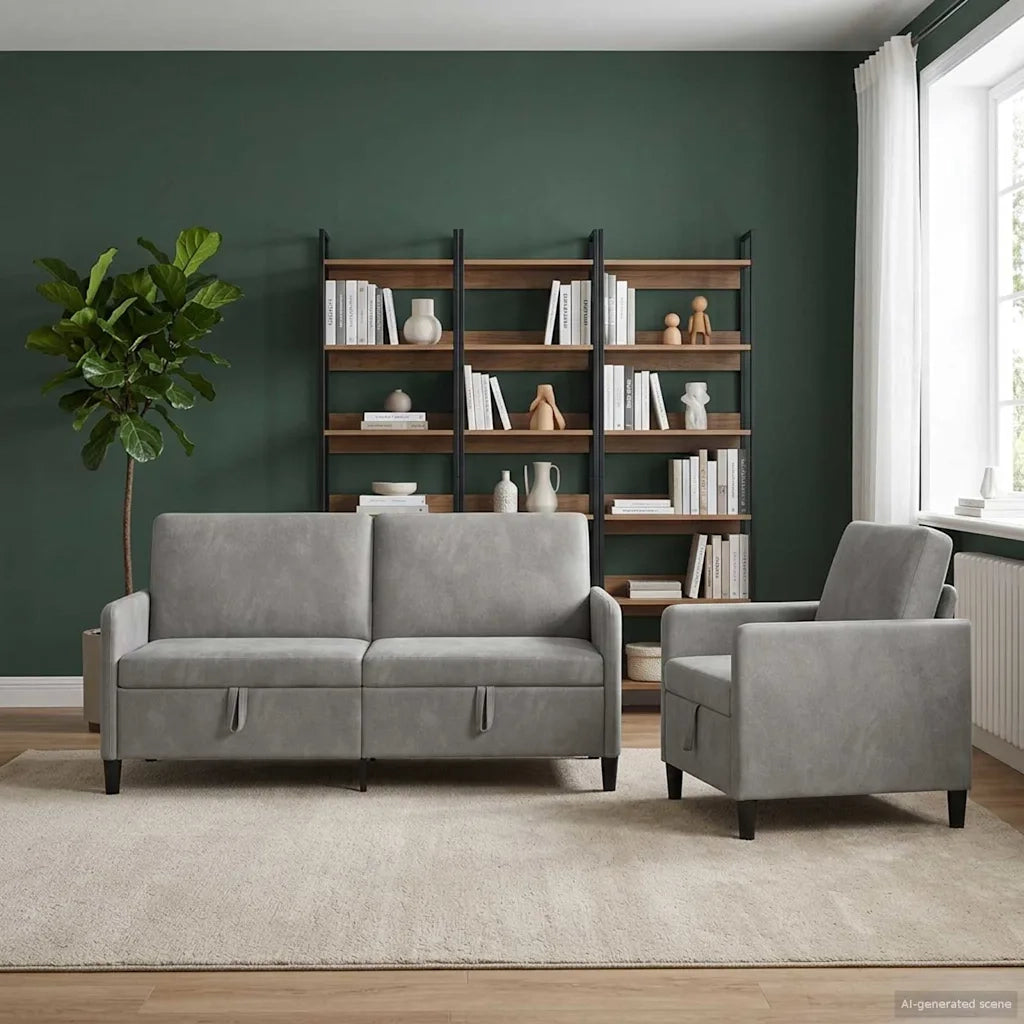 Set di Divani con Storage 2 pz Grigio Chiaro Poliestere 3429218