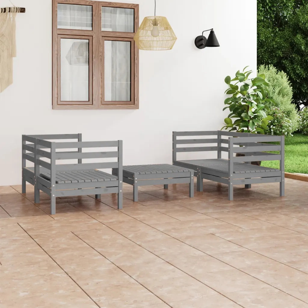 Set Divani da Giardino 5 pz Grigio in Legno Massello di Pino 3082399