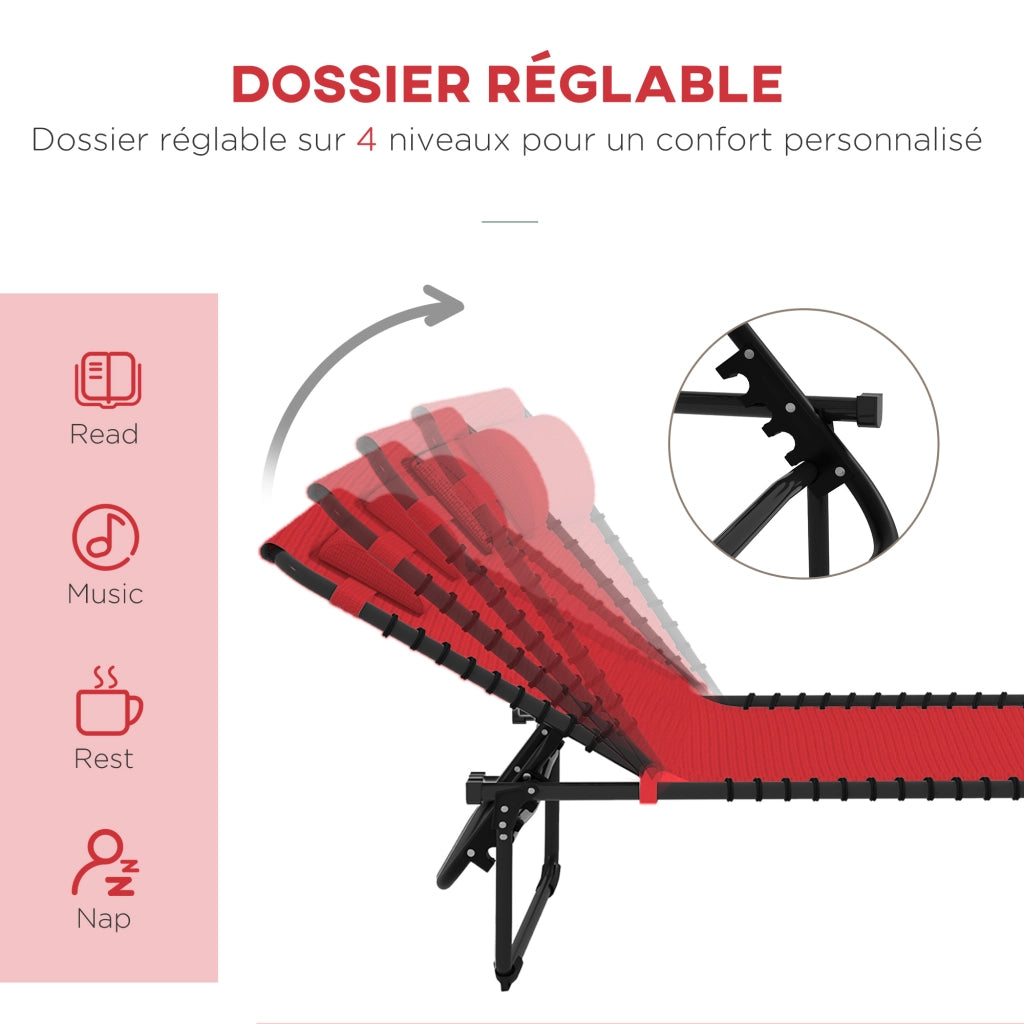 Sdraio Pieghevole Regolabile ¨C Zephmum ¨C Nero Rosso Textilene Acciaio