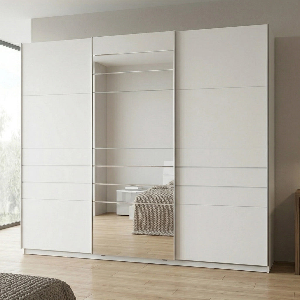 Armadio Camera da Letto Carasco, Guardaroba Grande Appendiabiti, 262.5x224h cm Bianco Opaco