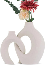 Set di vasi ceramici bohemien da 2, decorazione moderna beige per estetica di tavolo, salotto, ingresso e soggiorno.