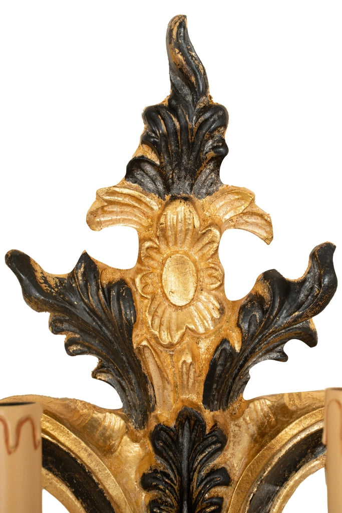 Biscottini Lampada Applique Shabby in legno e ferro finitura foglia oro anticato e nero Made In Italy