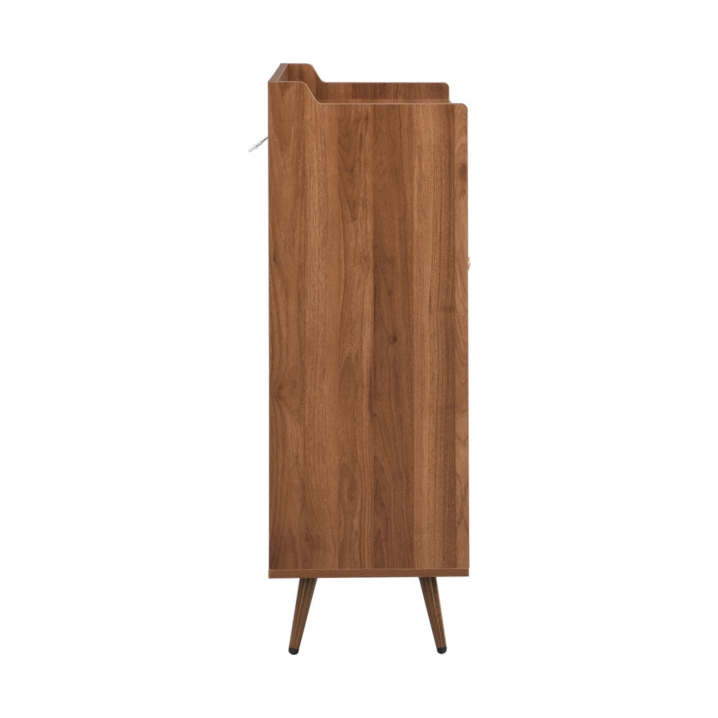 Scarpiera con 2 ante e vano aperto, ripiano fisso, per ingresso, in MDF e pino, noce, 80 × 35 × 105 cm
