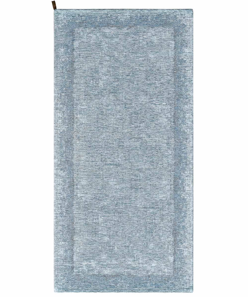 Tappeto moderno DUBLINO AZZURRO elegante cornice tinta unita, passatoia cucina multiuso lavabile antiscivolo cm.55x190