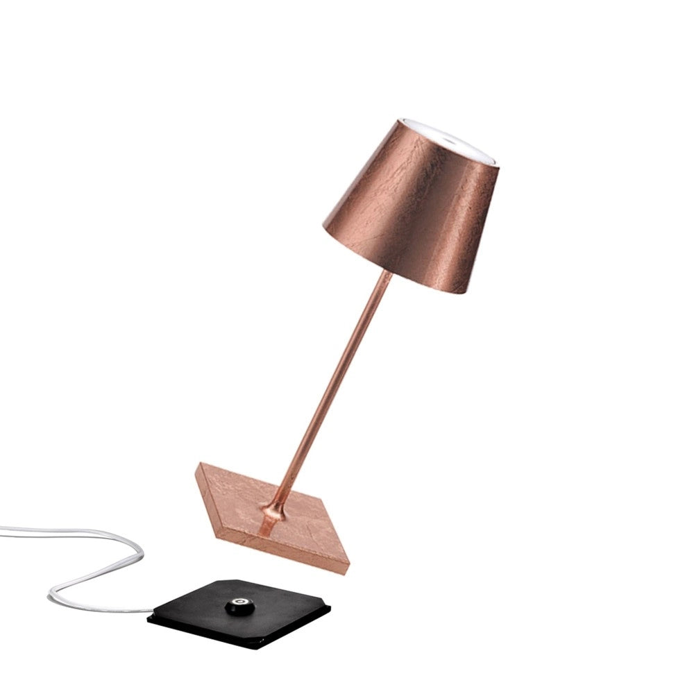 Lampada a led da tavolo Poldina Pro Mini Foglia Rame ricaricabile e dimmerabile con batteria fino a 12 ore