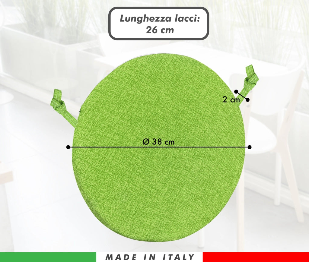 Cuscini Rotondi Per Sedie Cucina Imbottiti Sfoderabili Con Cerniera Cuscino Rotondo Ø 40 Cm Sedia Tavolo Lavabile In Lavatrice Con Lacci Per Fissaggio Prodotto Italiano Comodi 4 Pezzi - Verde