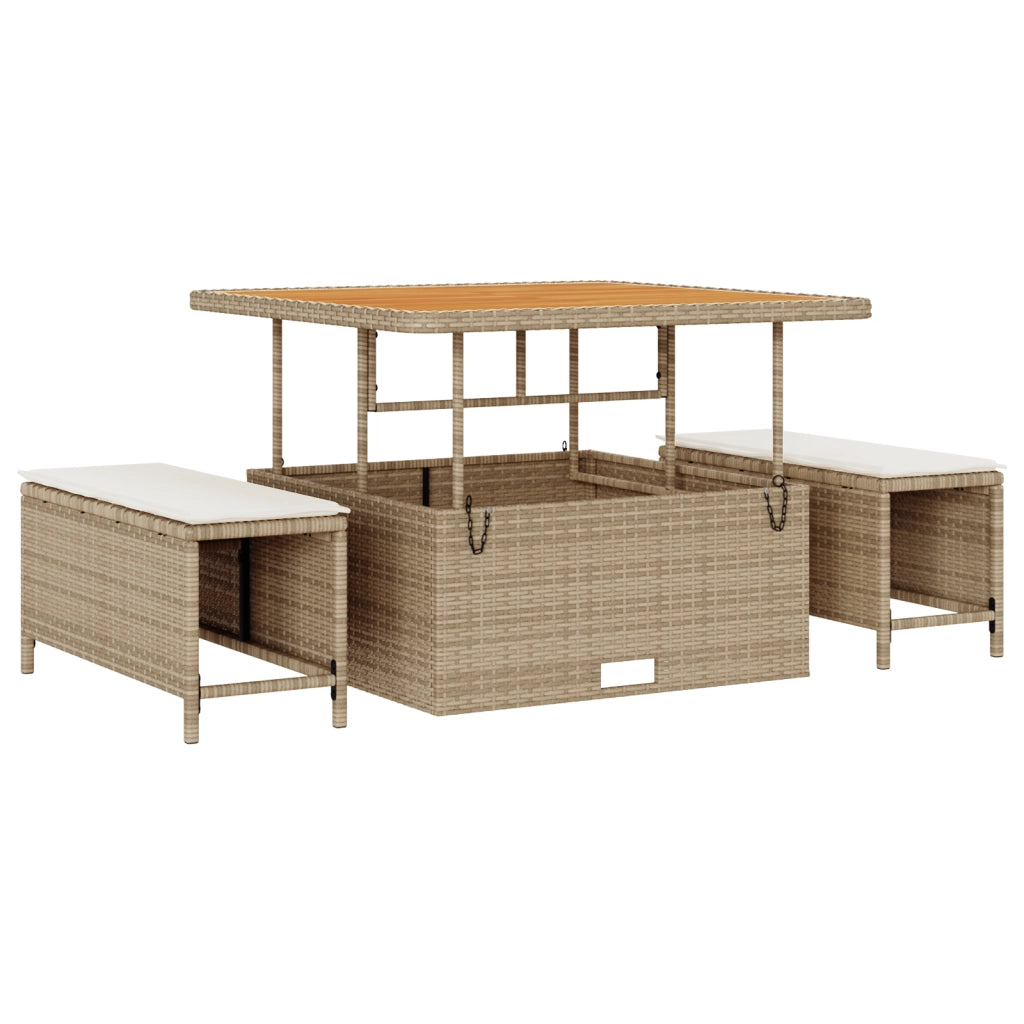 Set da Giardino  in 11 Pezzi con Cuscini Beige Polirattan Acacia