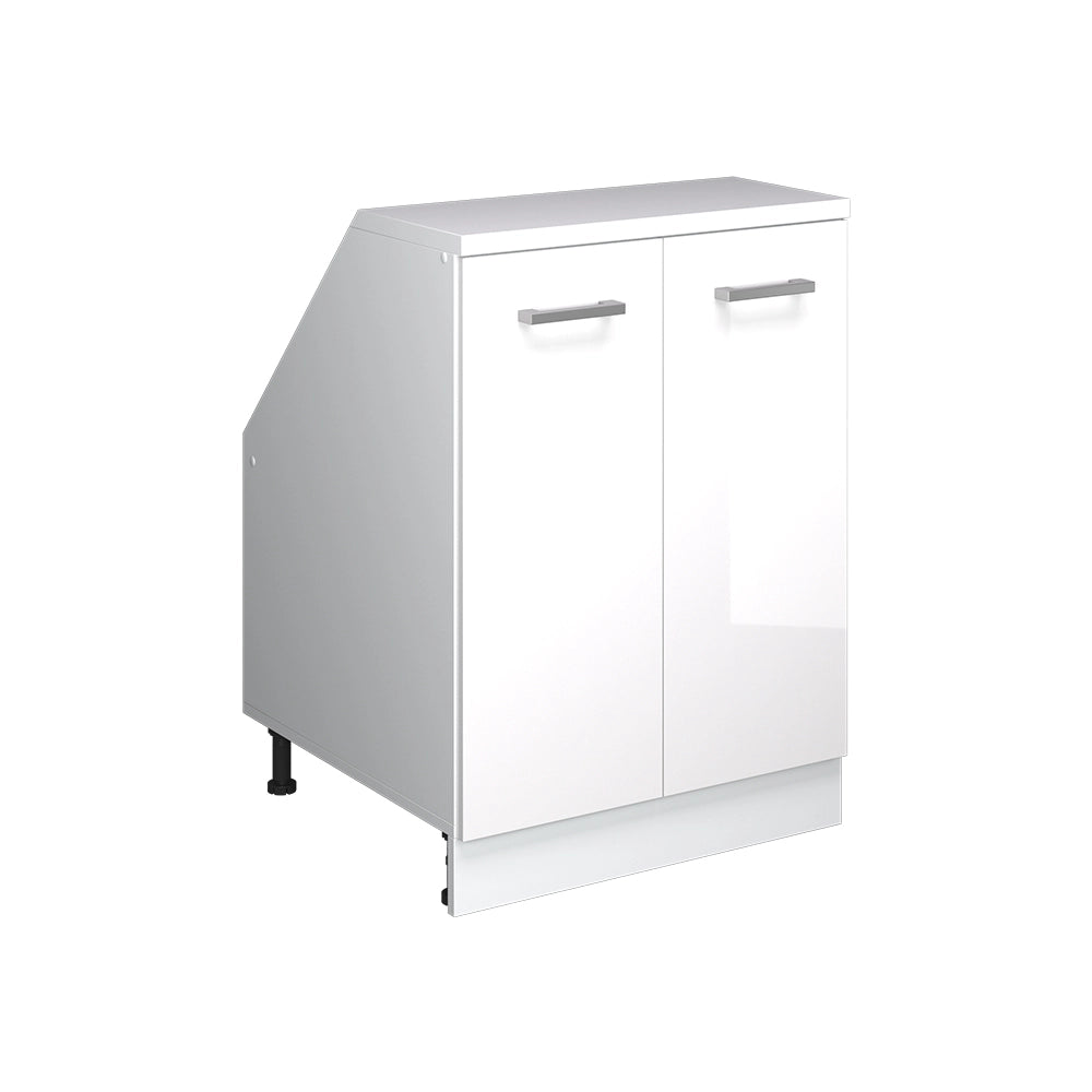 Mobile cucina sottotetto R-Line Bianco lucido/Bianco 60 cm con 2 porte, carcassa 60 cm profondità Vicco
