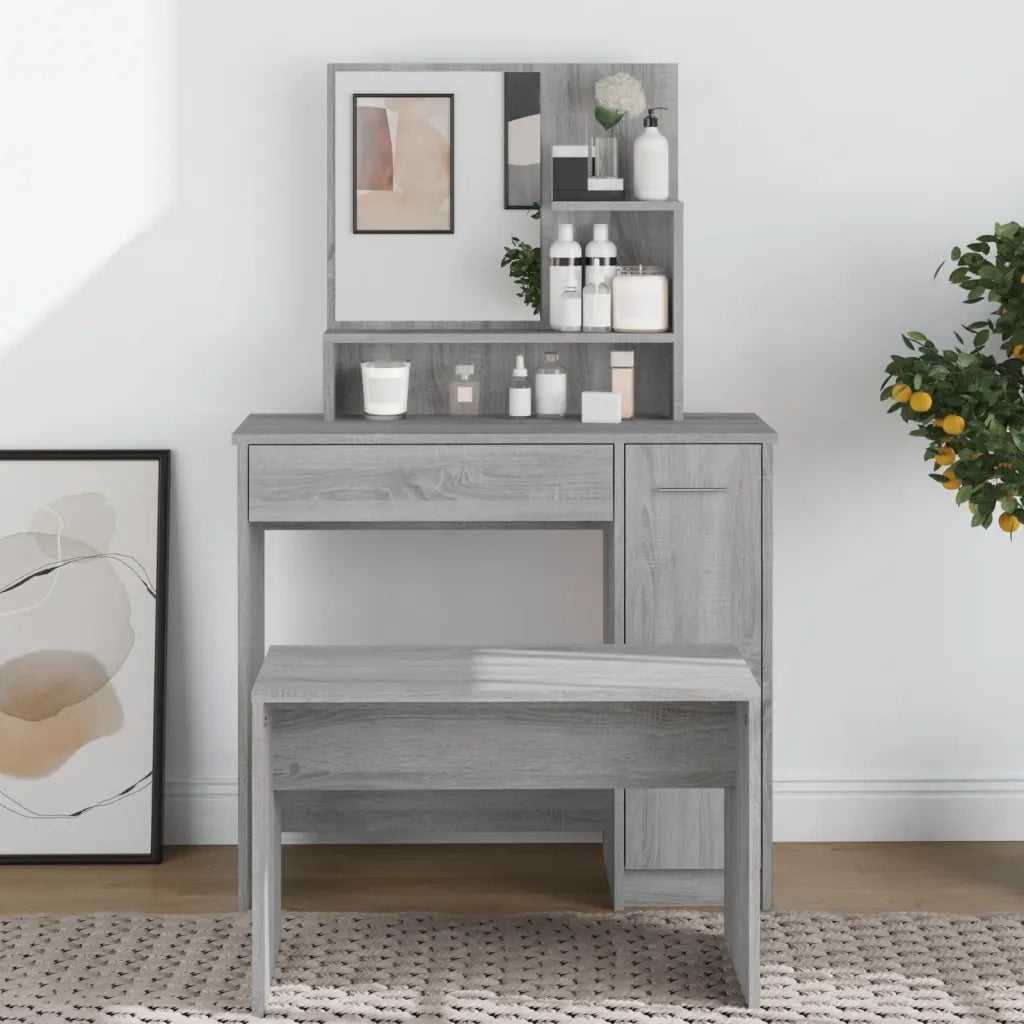 Toeletta con Specchio Grigio Sonoma 86,5x35x136 cm 820494