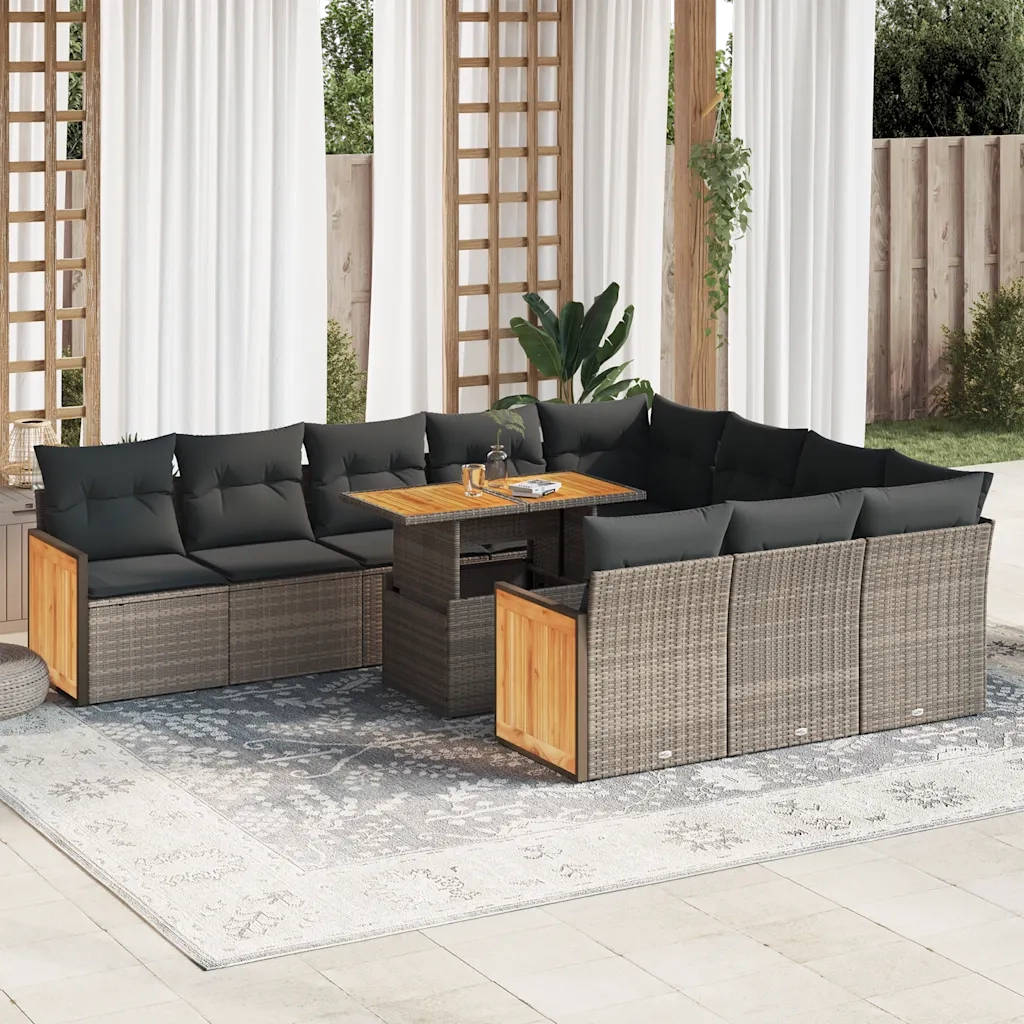 Set Divani Giardino 11 pz con Cuscini Polyrattan Acacia Grigio 3327763