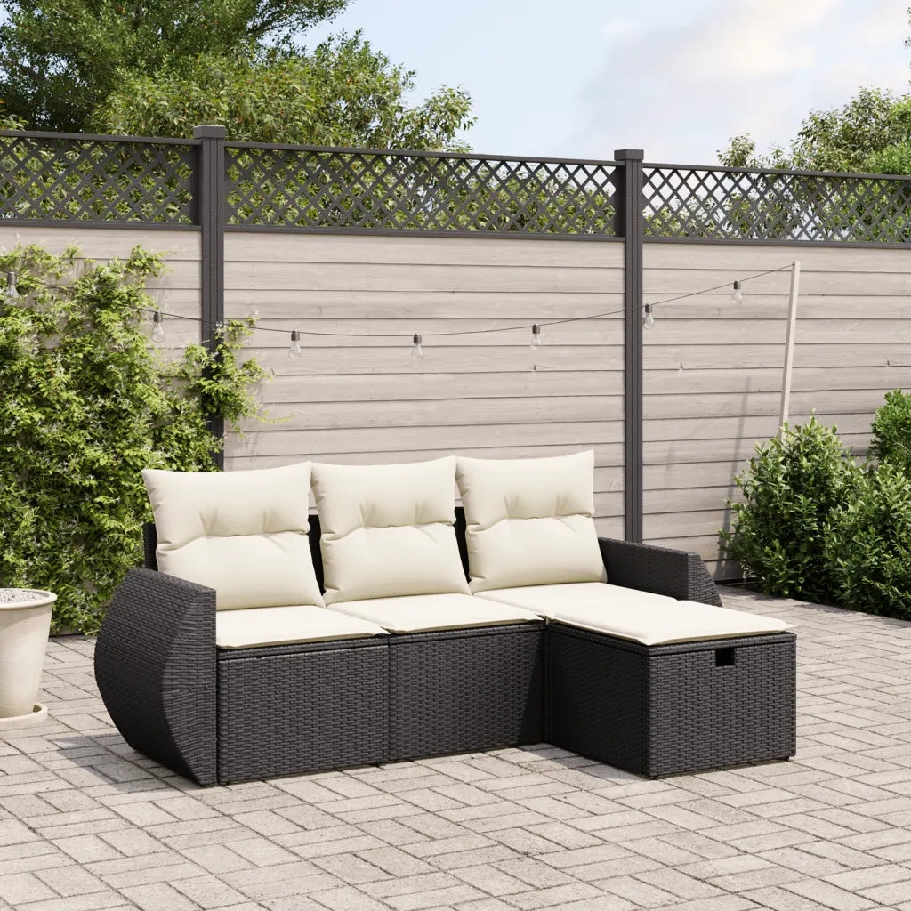Set Divani da Giardino 4 pz con Cuscini Nero in Polyrattancod mxl 113896