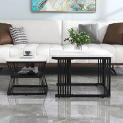 Set 2 Tavolini da Salotto ¨C Xylo ¨C MDF Effetto Marmo, Metallo Bianco Lucido e Nero