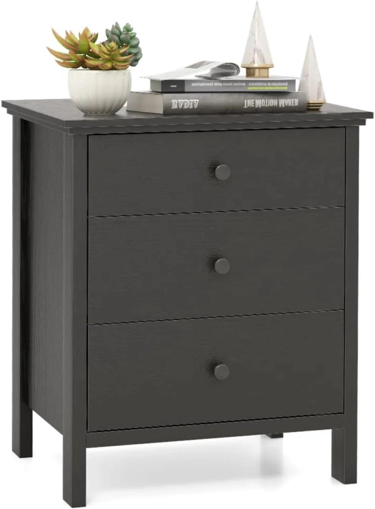 Comodino Camera da Letto con 3 Cassetti, Cassettiera Piccola in Legno, Tavolino da Caffè Elegante per Soggiorno, Ufficio, Studio, 56 x 45 x 66 cm (Nero)