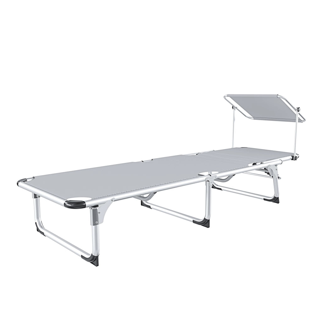 Lettino Pieghevole Prendisole Con Tettuccio Parasole Schienale Reclinabile Regolabile in 6 Posizioni Sedia Sdraio Per Spiaggia Mare Giardino Piscina 187 x 59 x 29 Cm Grigio
