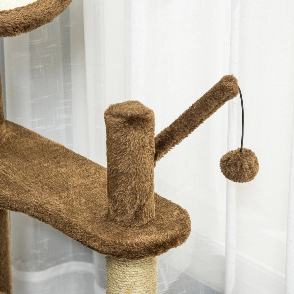 Albero Tiragraffi per Gatti 48x48x87 cm in Corda Sisal Rivestimento in Peluche Caffè