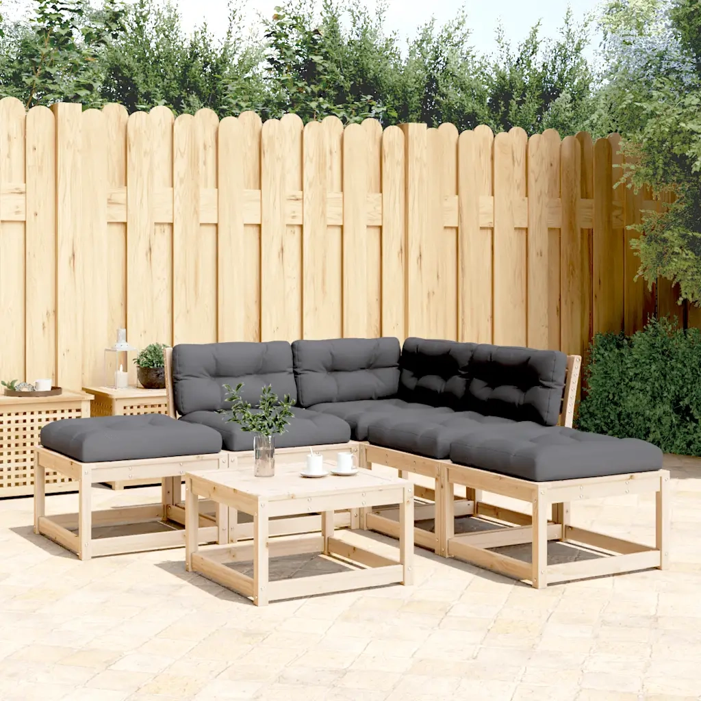 Set Divani Giardino 5 pz | Set Salotto da Giardino con Cuscini in Legno Massello di Pino