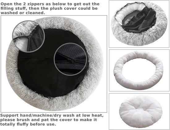 Donut per cani calmiante XL, cuscino rotondo con copertura rimovibile e lavabile, cuscino morbido e confortevole per cani ansiosi (80 cm, argento)