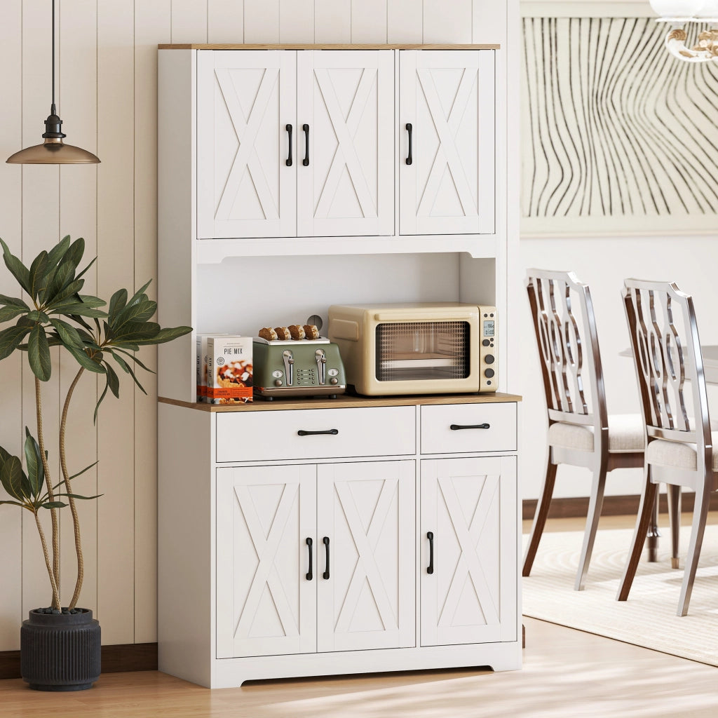 Armadio da Cucina con 6 Ante e 2 Cassetti ¨C Zephmum ¨C Bianco 90x51x