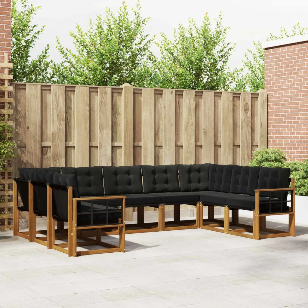 Set di divani da esterno con cuscino 9 pcs Naturale e Nero