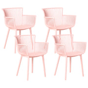 Set di 4 sedie da pranzo in plastica rosa per interni ed esterni da giardino con braccioli in stile minimalista