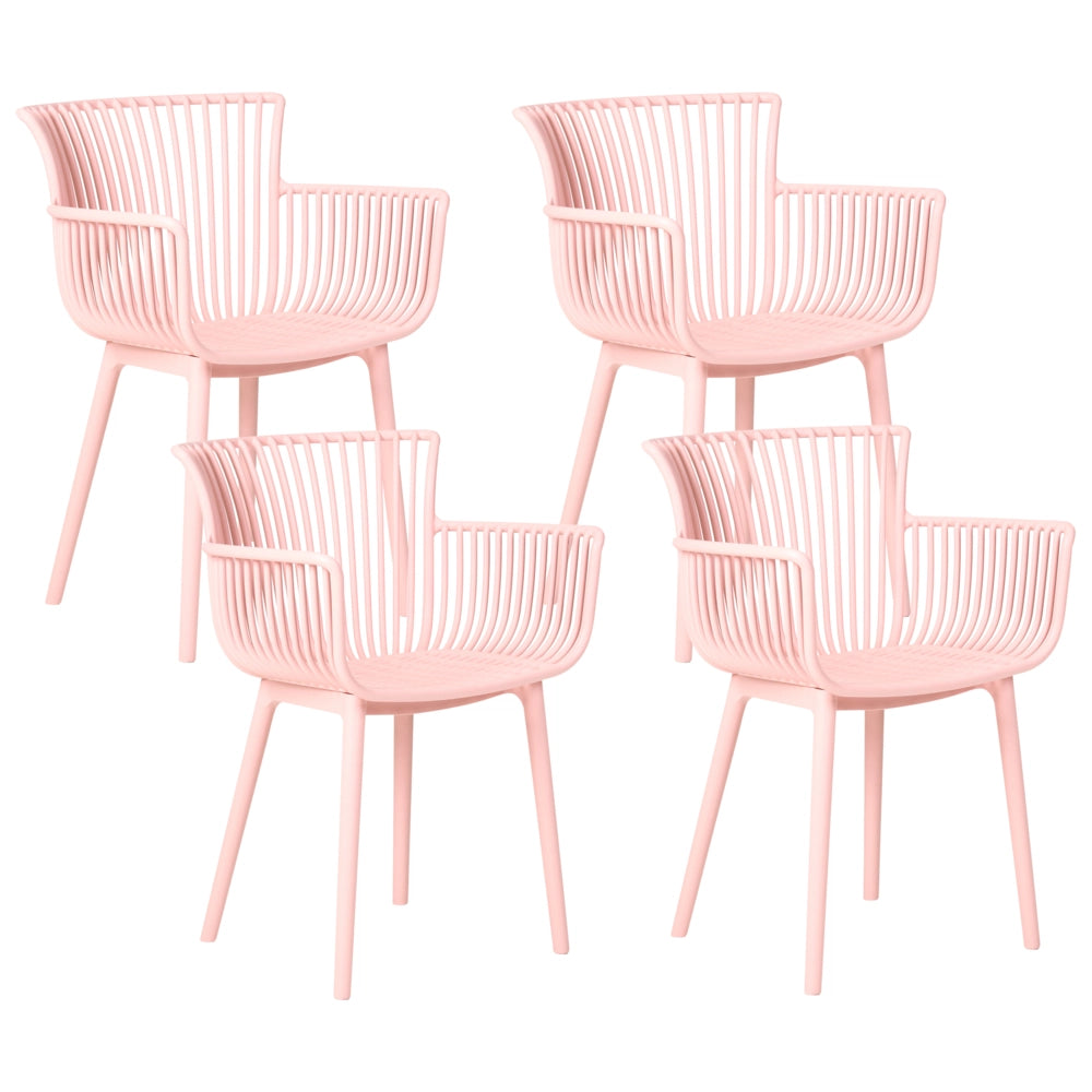 Set di 4 sedie da pranzo in plastica rosa per interni ed esterni da giardino con braccioli in stile minimalista