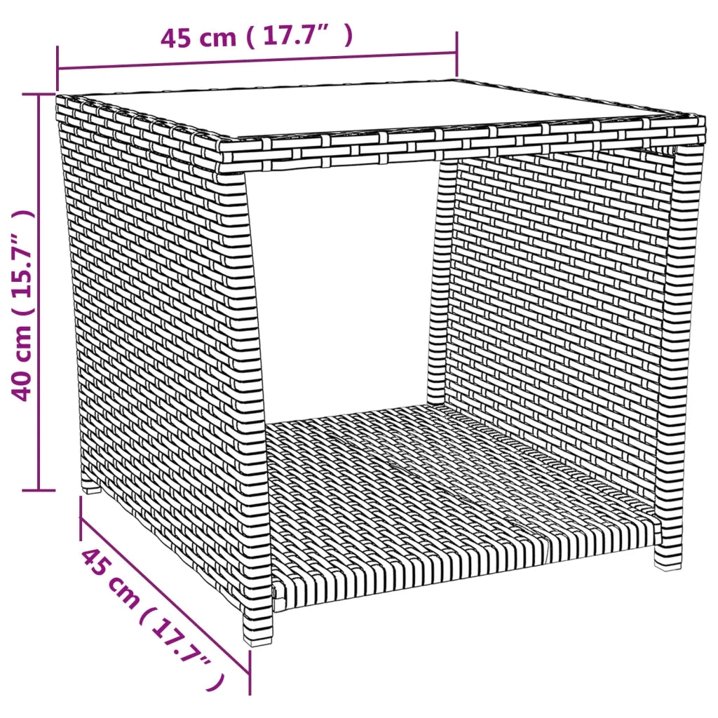 Tavolino con Piano-Tavolino da soggiorno-Tavolo Vetro Nero in Polyrattan e Vetro Temperato