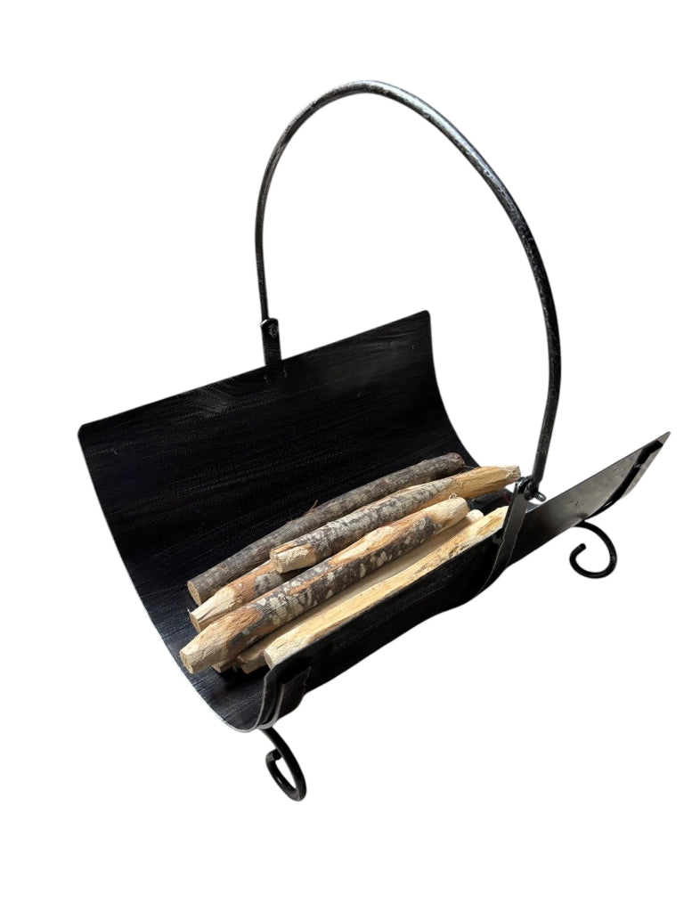 Porta Legna in Ferro da Interno, Design a Onda con Manico Richiudibile, 41x31x21 cm, Nero, Porta libri