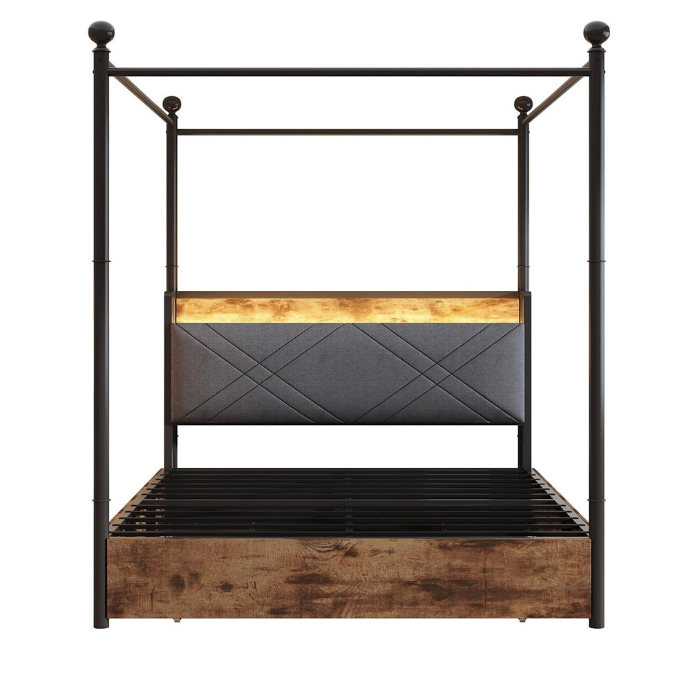 Letto ferro 140x190cm?- Xylo - LED USB 3 cassetti nero