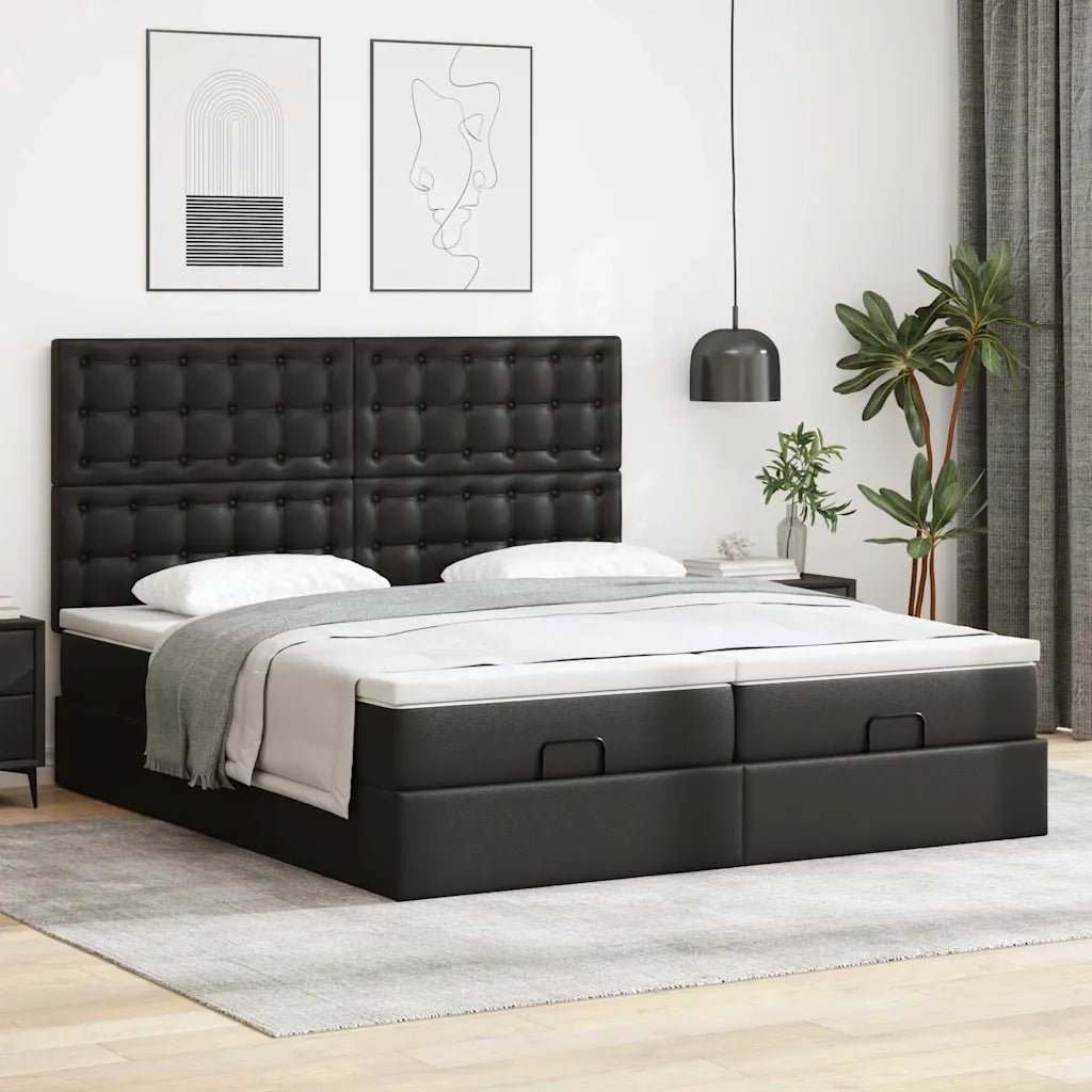 Struttura Letto Pouf con Materassi Nero 200x200 cm Similpelle 3314508