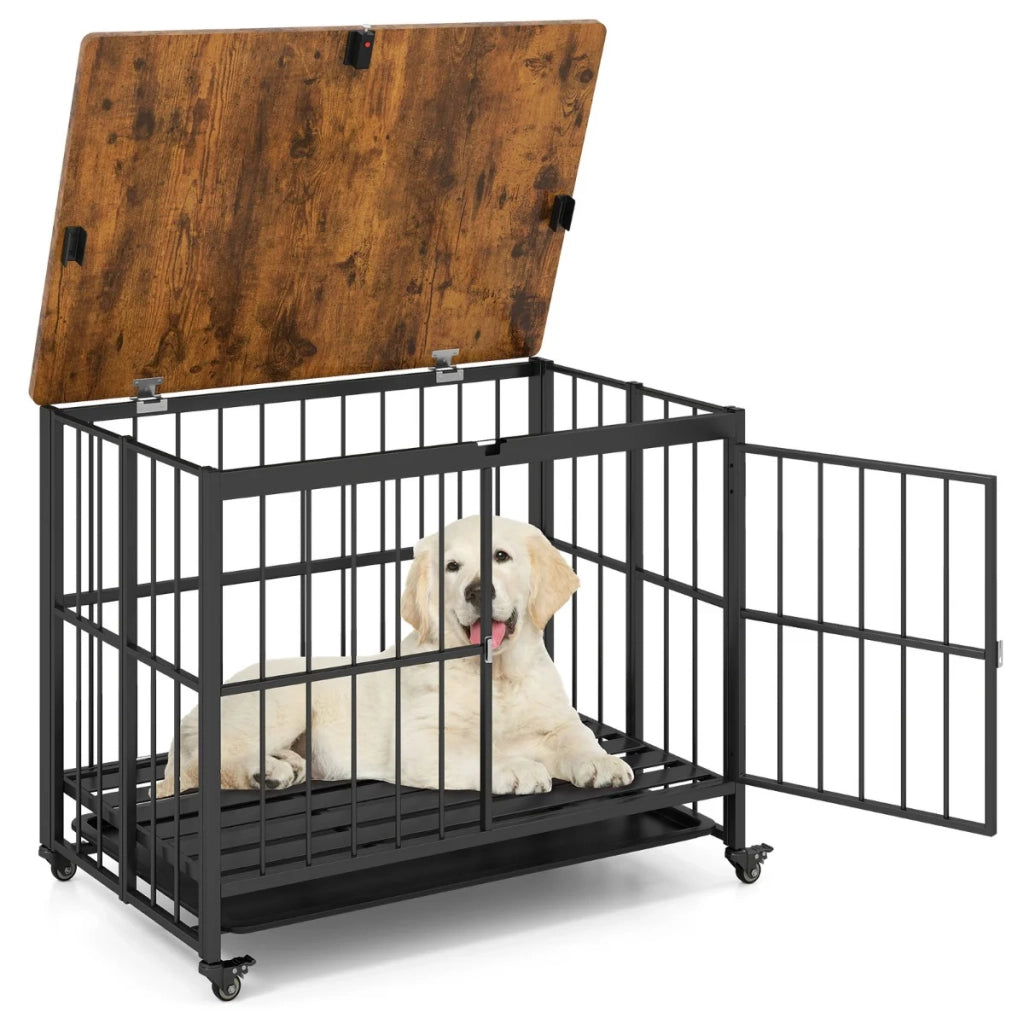 Trasportino pieghevole per cani con vassoio rimovibile 97 x 64 x 75 cm sicuro e facile da pulire in legno ingegnerizzato nero 20_0017918