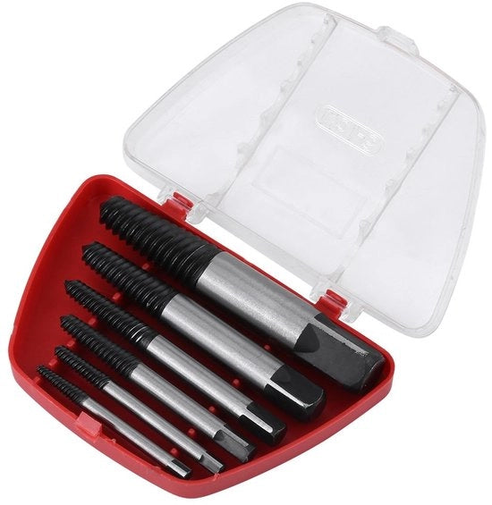 Set di Estrattori a Viti 6 pezzi - Rimozione di Viti Danneggiate - Acciaio da Lavoro - Compreso Supporto - Adatto per 4-25 mm - Estrattore di Viti