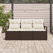 Set Divano Giardino  a 3 pezzi con Cuscini Marrone Rattan Finto