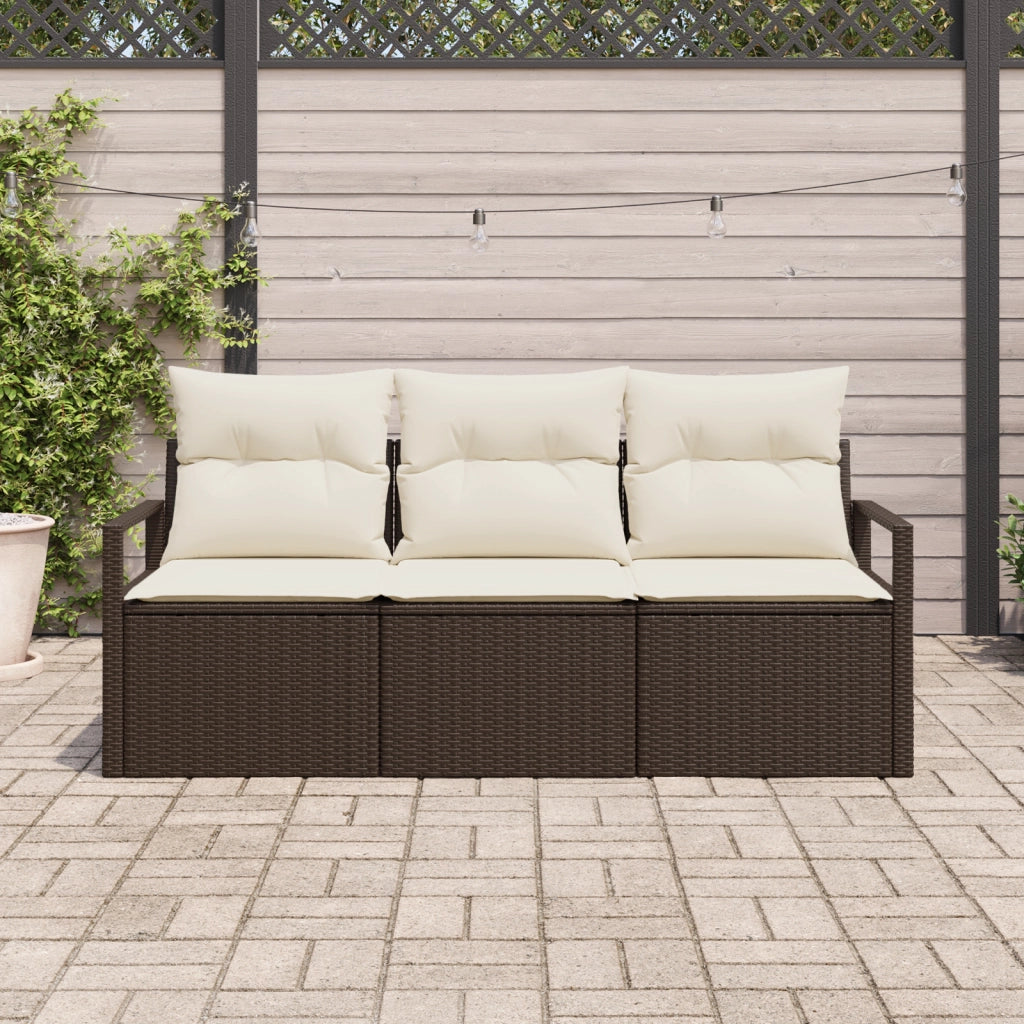 Set Divano Giardino  a 3 pezzi con Cuscini Marrone Rattan Finto