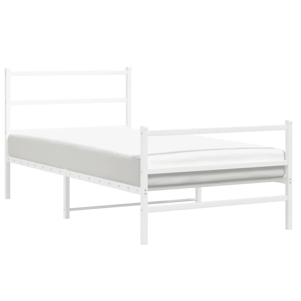 Giroletto con Testiera e Pediera Metallo Bianco 100x190 cm 355426