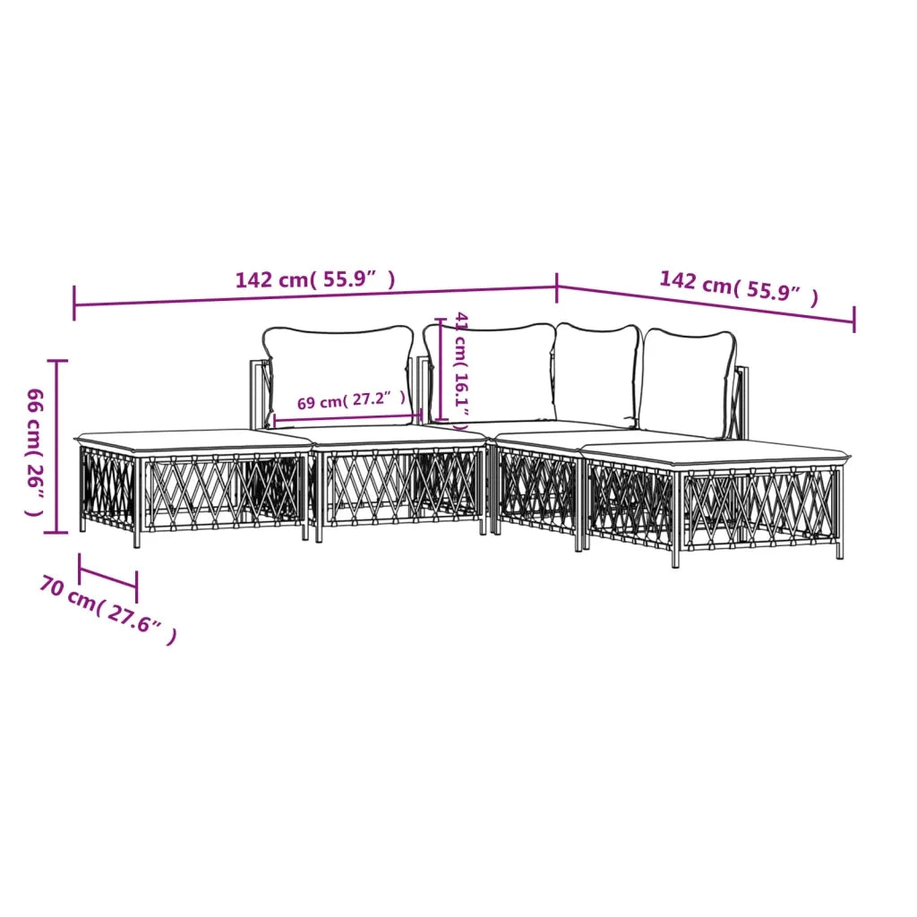 Set Salotto da Giardino 5 pz con Cuscini in Acciaio Bianco 3186882