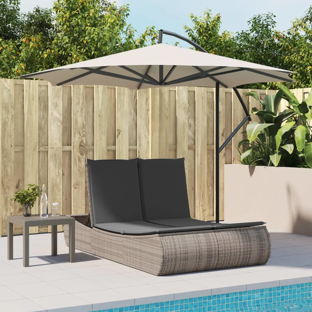 Lettino Prendisole | Sdraio da giardino | Lettino da sole Doppio con Cuscini Grigio in Polyrattan
